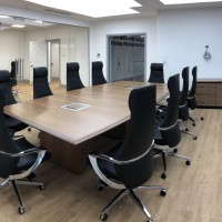 Bespoke veneer walnut boardroom table with high end leather boardroom chairs